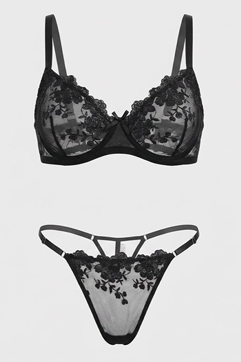 Black Floral Embroidery Lingerie Set for YouandAll Fashion