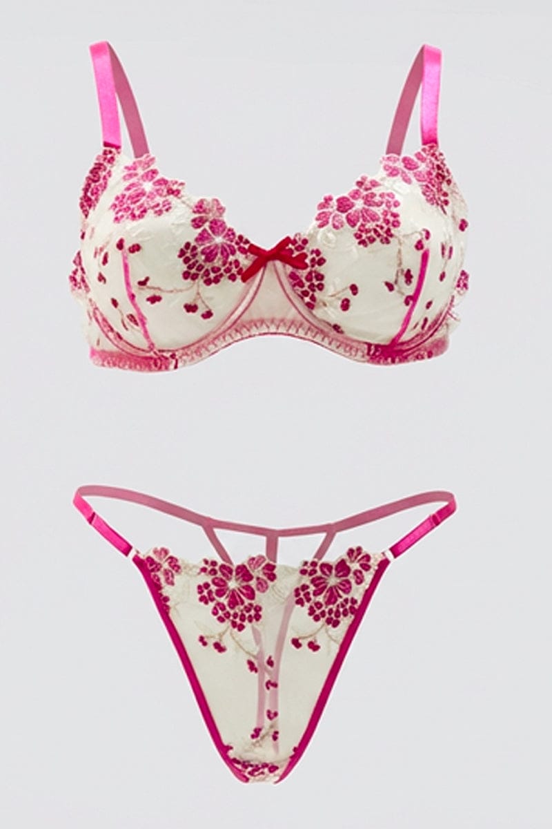 Pink Floral Embroidery Lingerie Set for YouandAll Fashion