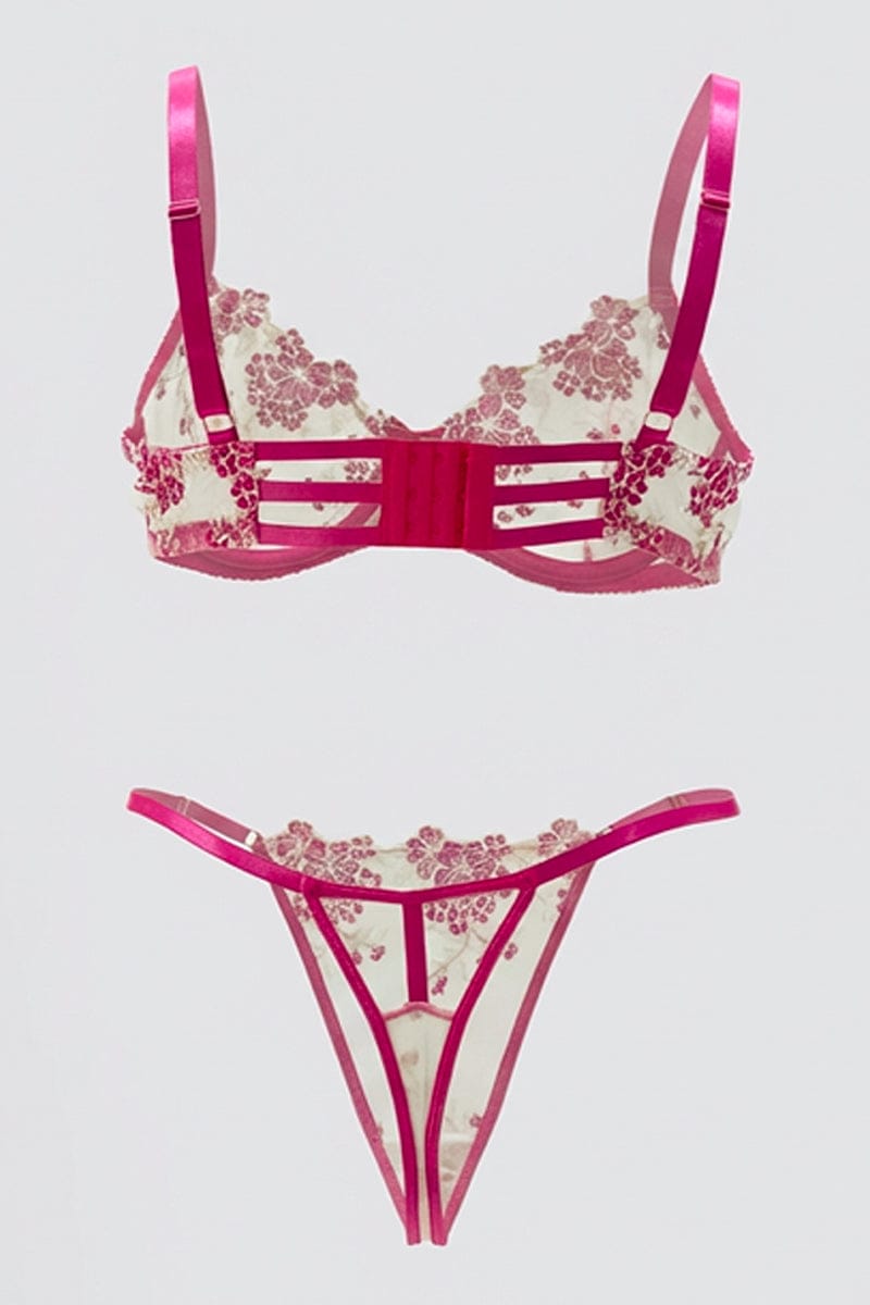 Pink Floral Embroidery Lingerie Set for YouandAll Fashion