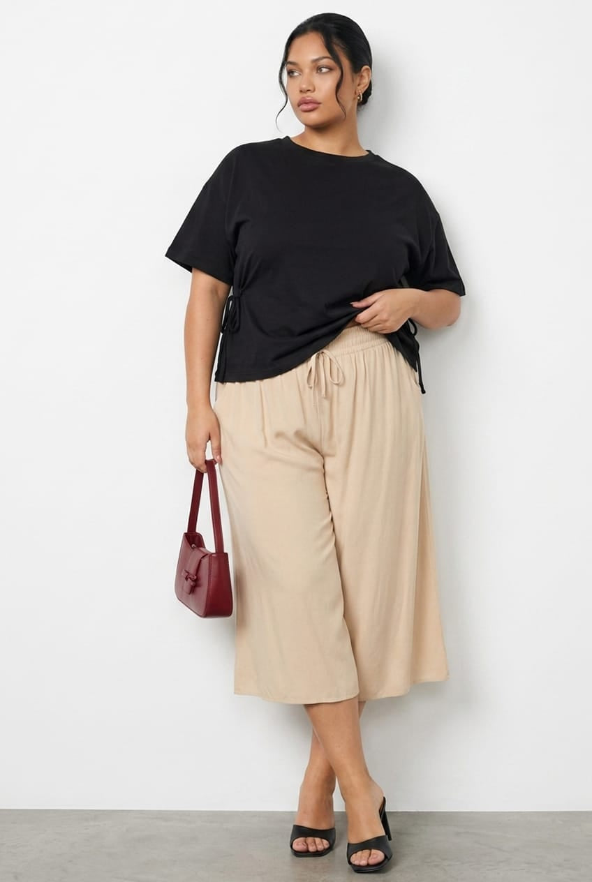 Beige Wide Leg Culottes High Rise