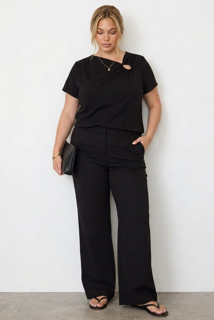 Black Mid Rise Tailored Ponte Pants