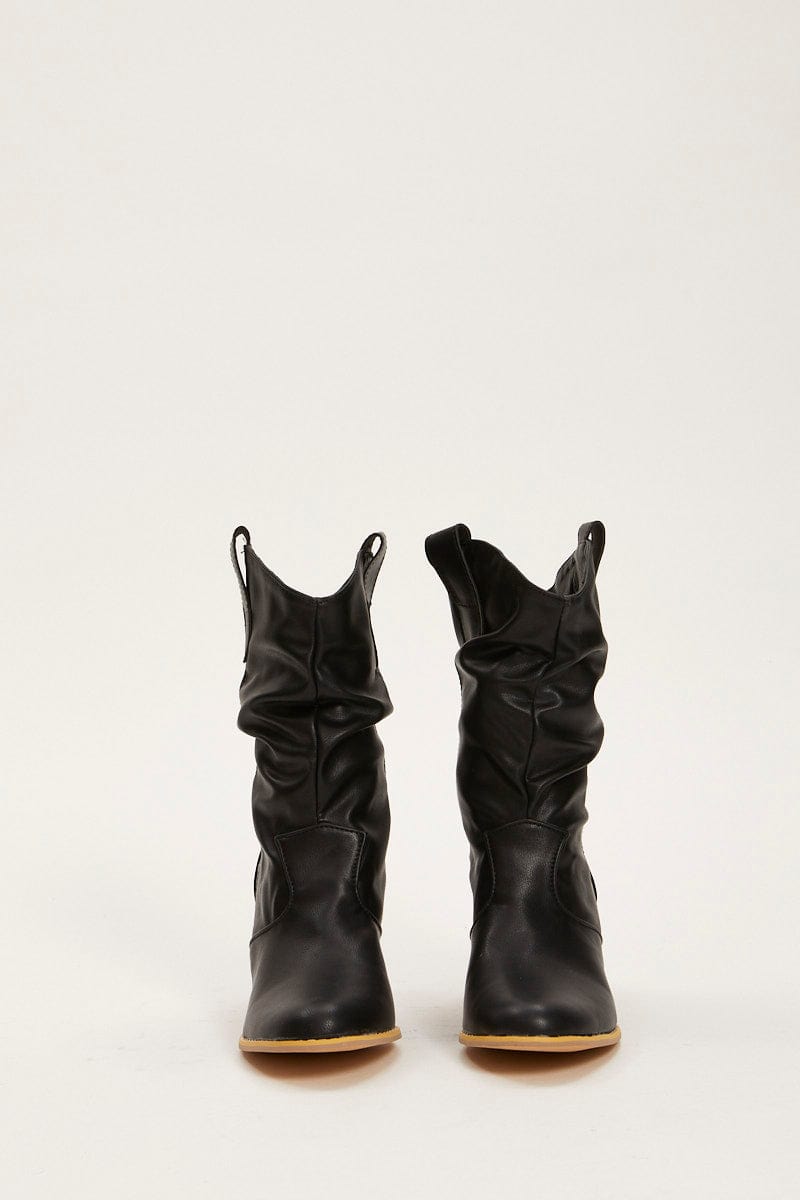 Black Faux Leather Cowboy Boots