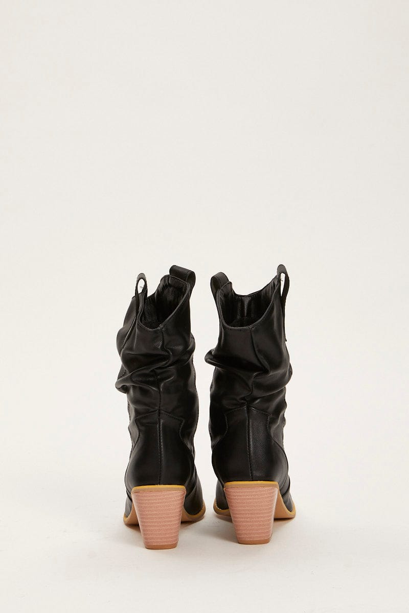 Black Faux Leather Cowboy Boots