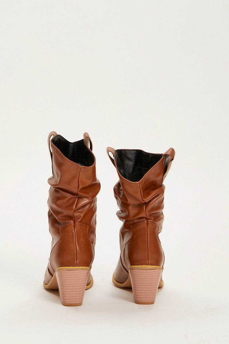 Brown Faux Leather Cowboy Boots