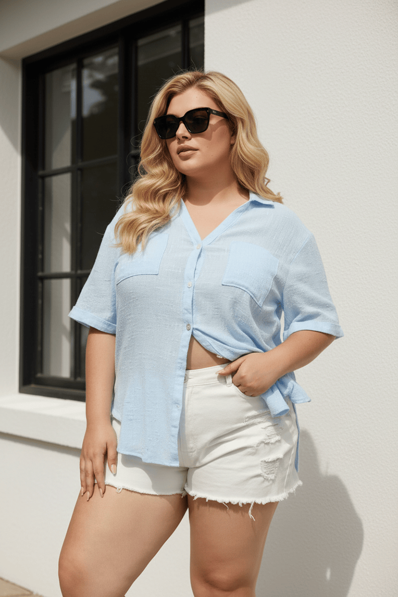 Blue Relaxed Shirt Short Sleeve Pocket