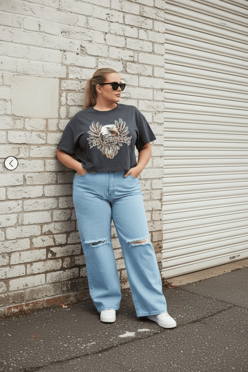 Grey Graphic T-shirt Feather Eagle Crop Cotton
