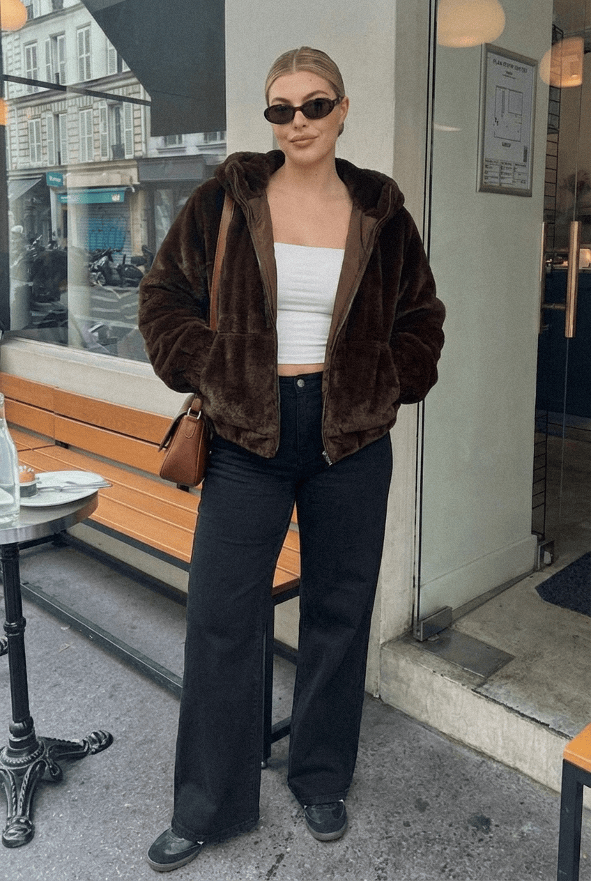 Brown Faux Fur Jacket Long Sleeve Hoodie