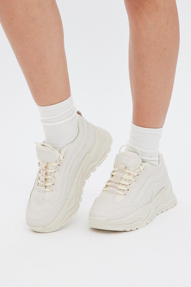 White Lace Up Chunky Sneakers Trainers