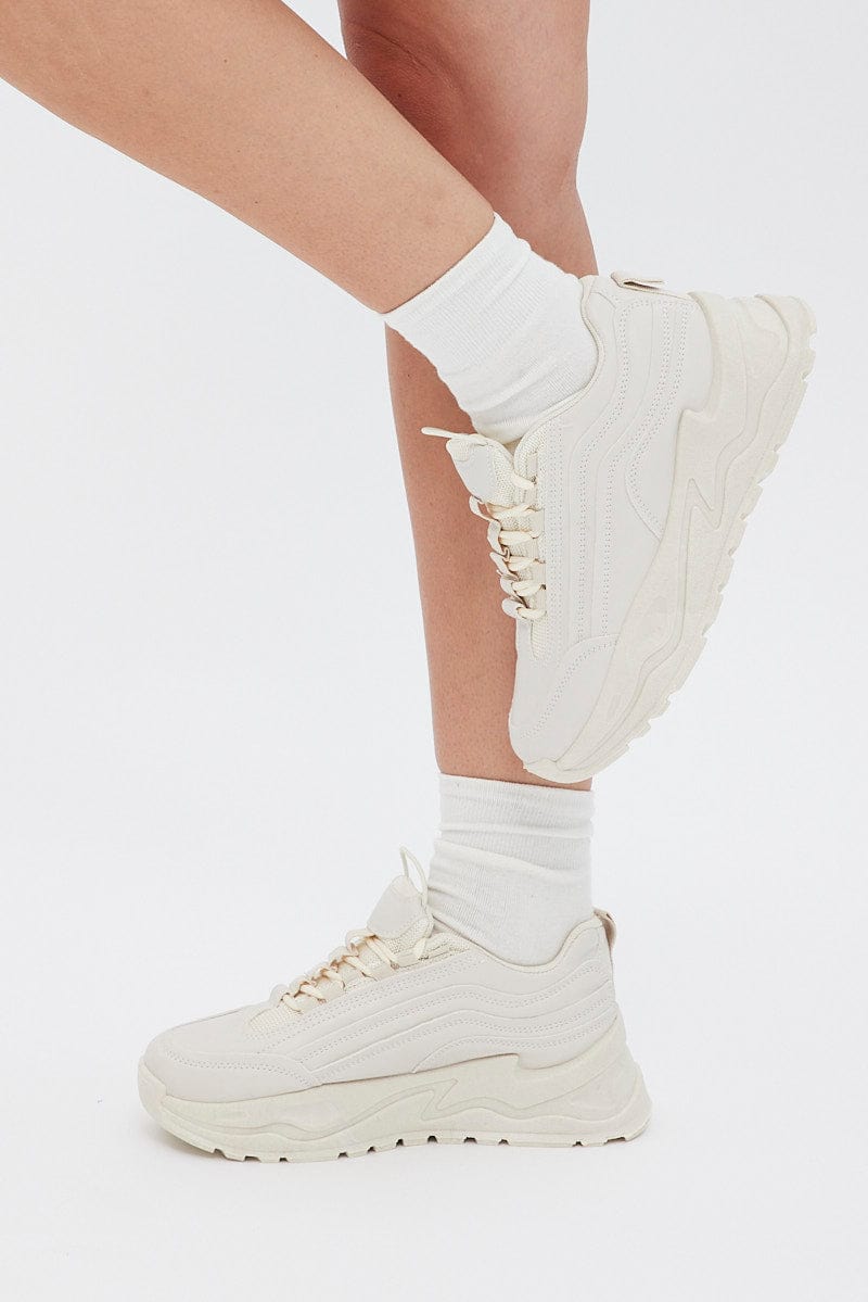 White Lace Up Chunky Sneakers Trainers
