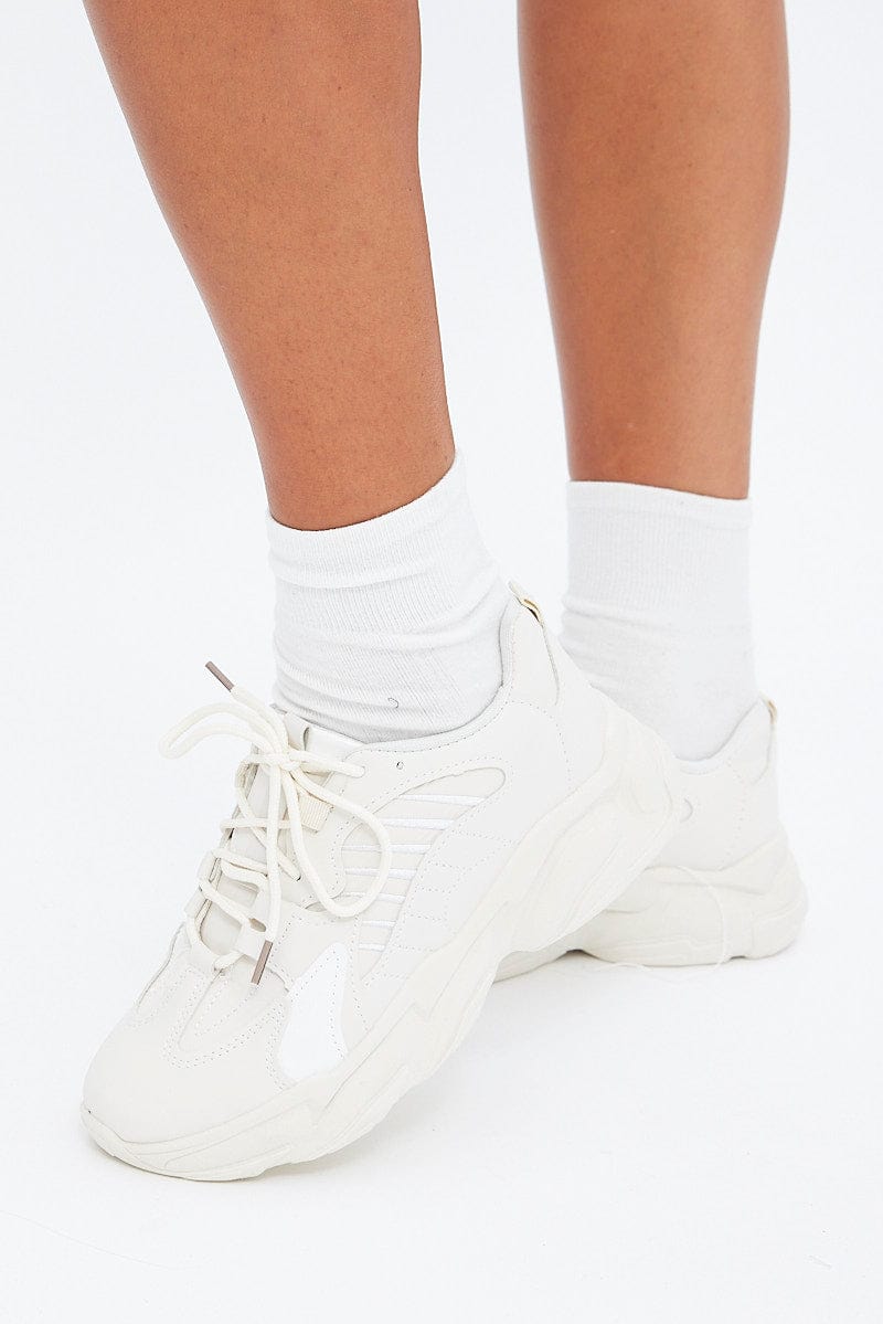Yoki Tubuler-04 Women's Chunky Trainer Sequin Lace Up Fashion Sneaker White