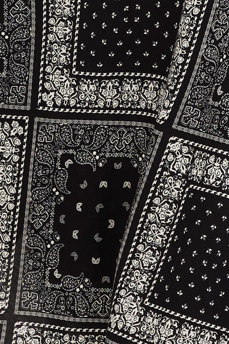 BLACK BOHO Midi Skirt Bias Bandana Print Split-csm2282bb-33ab-6