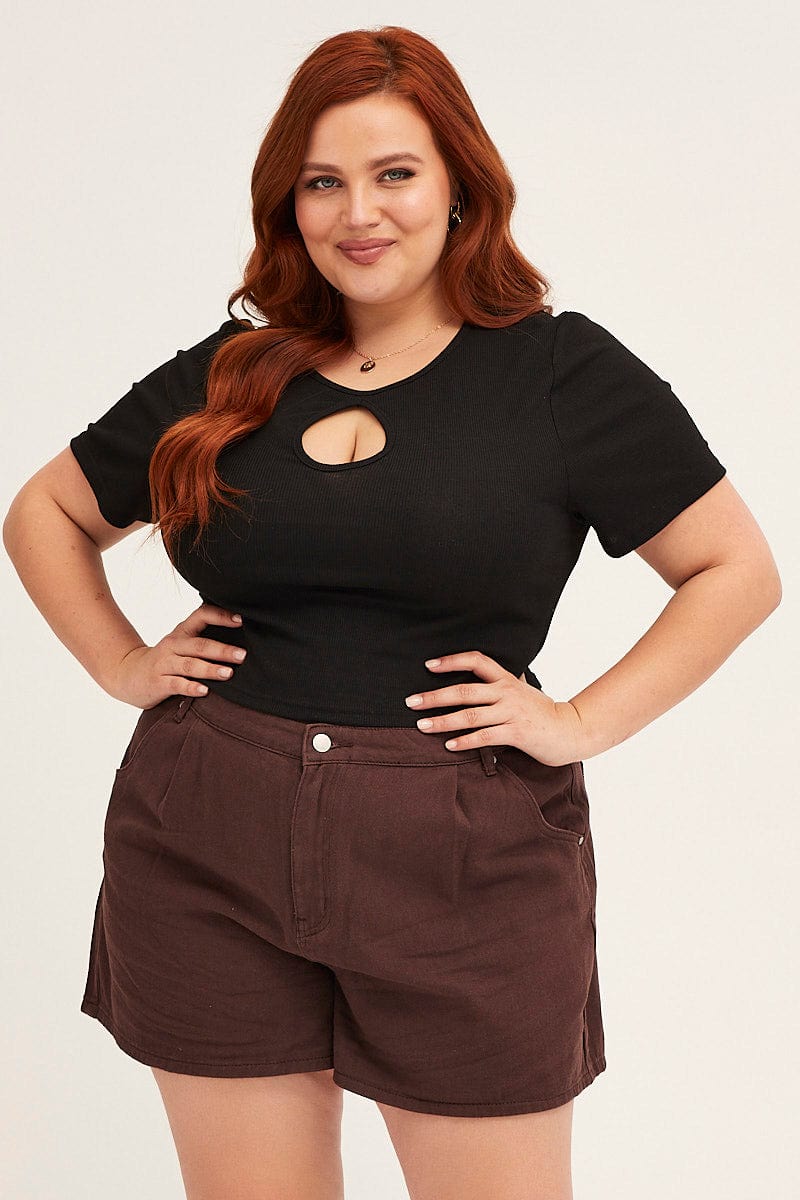 BLACK Rib Top Keyhole Short Sleeve Jersey-cjc11419-47ab-1