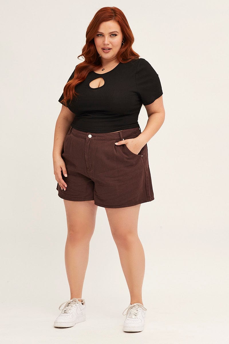 BLACK Rib Top Keyhole Short Sleeve Jersey-cjc11419-47ab-3