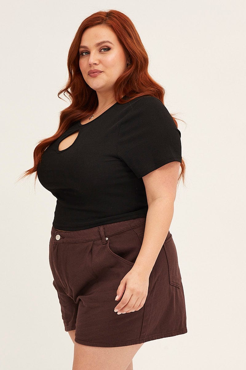 BLACK Rib Top Keyhole Short Sleeve Jersey-cjc11419-47ab-4