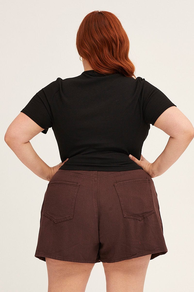 BLACK Rib Top Keyhole Short Sleeve Jersey-cjc11419-47ab-5