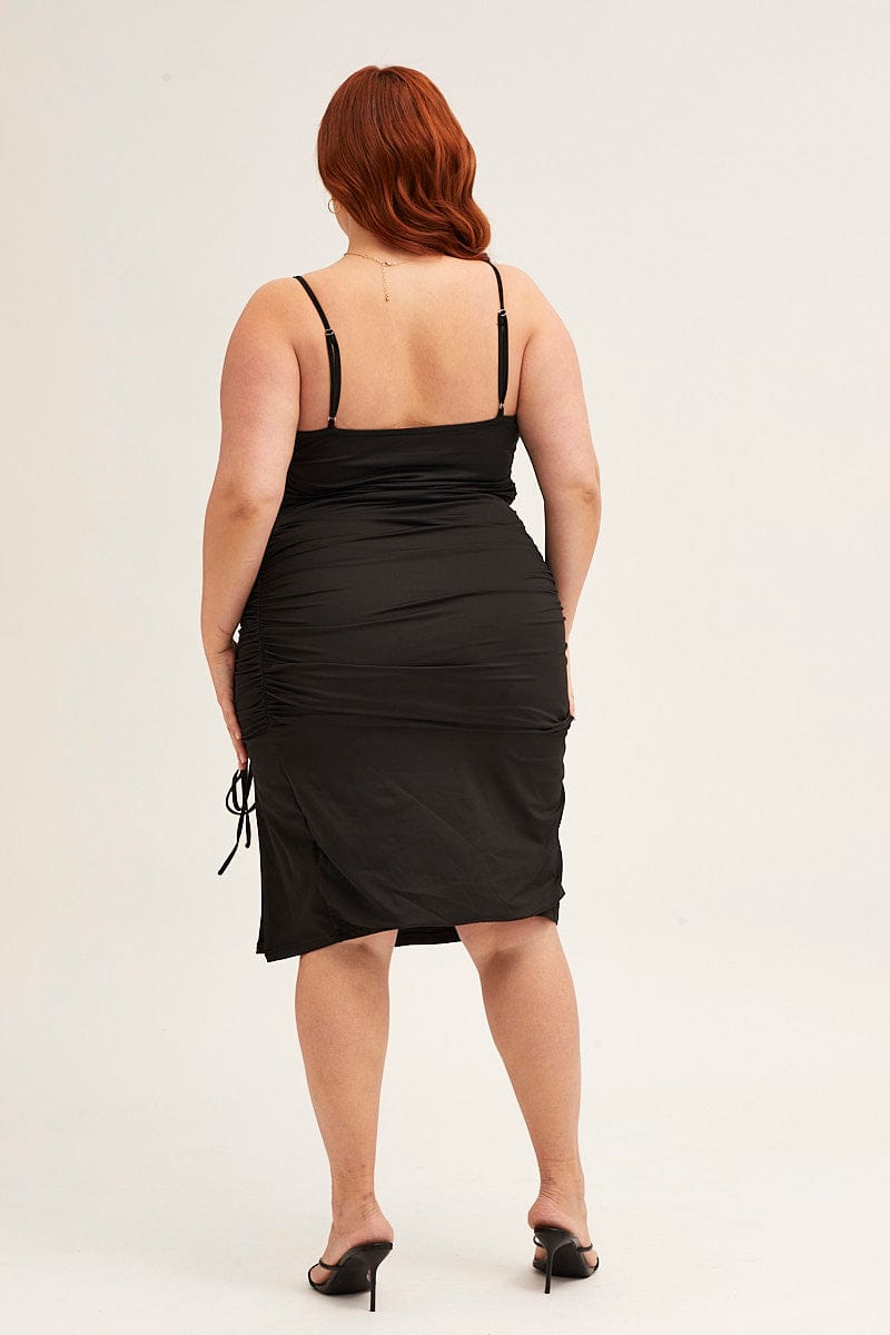 Plus Size Black Black Jersey Sleeveless Ruched Bodycon Midi Dress |You + All | Shop Online | You & All Plus Size Black Black Jersey Sleeveless Ruched Bodycon Midi Dress |You + All | Shop Online | You & All