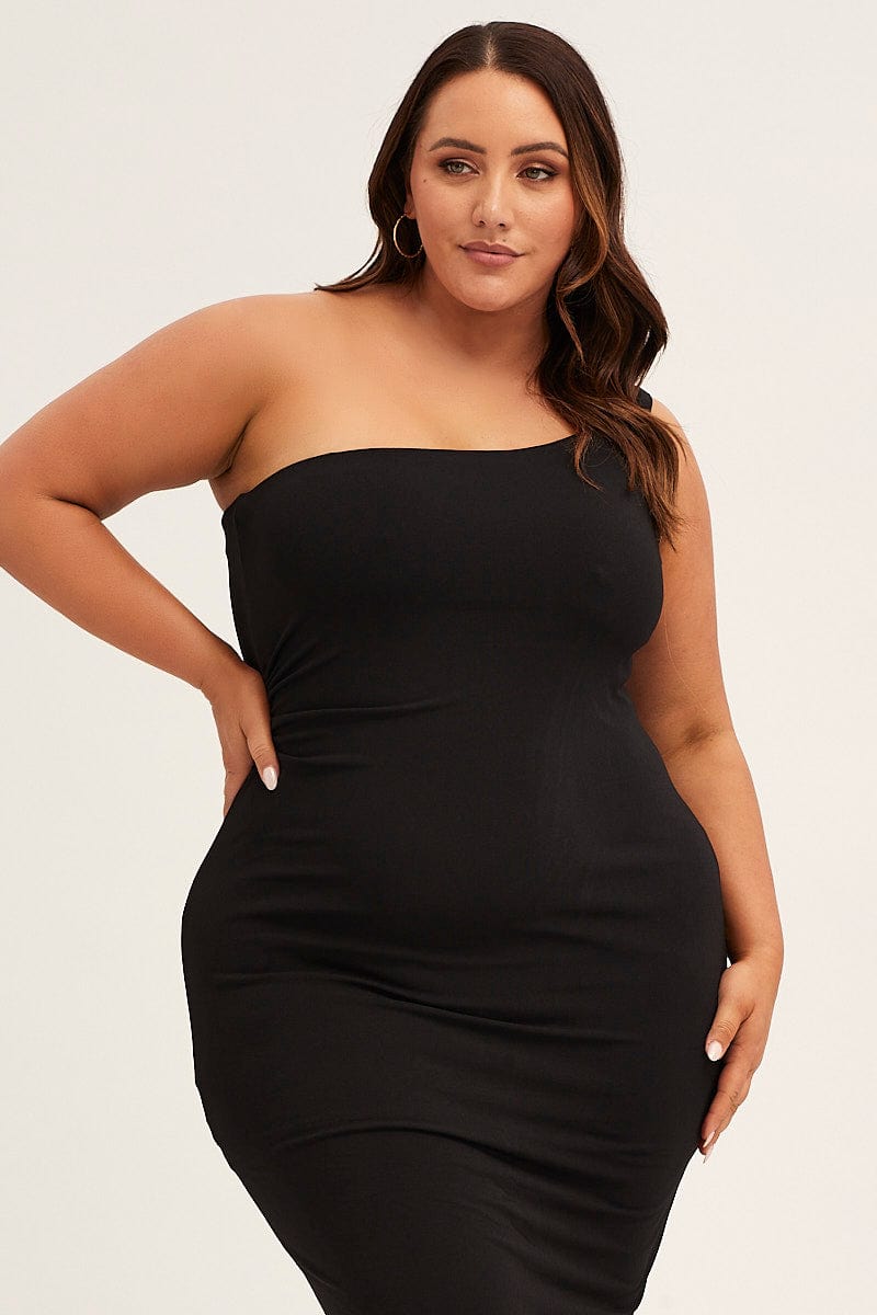 Plus Size Black One Shoulder Jersey Bodycon Dress |You + All | Shop Online | You & All Plus Size Black One Shoulder Jersey Bodycon Dress |You + All | Shop Online | You & All