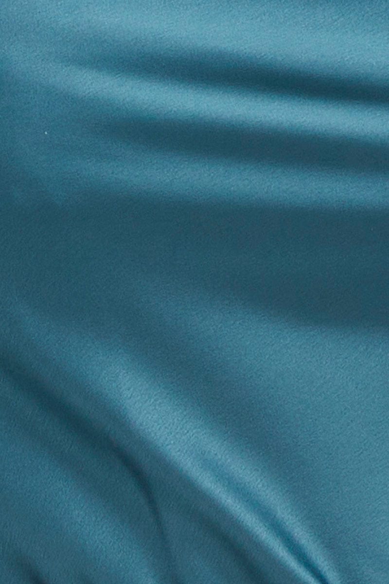 Blue Cowl Neck Satin Singlet Bodysuit-cwd1440-42rb-6