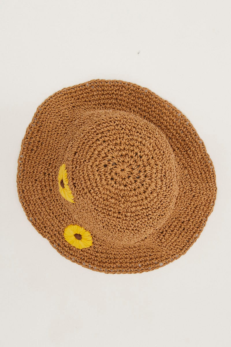 Camel Hand Made Floral Straw Hat