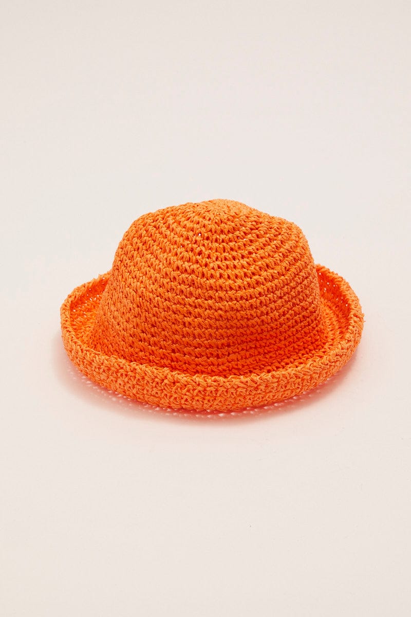 Orange Hand Made Straw Bucket Hat