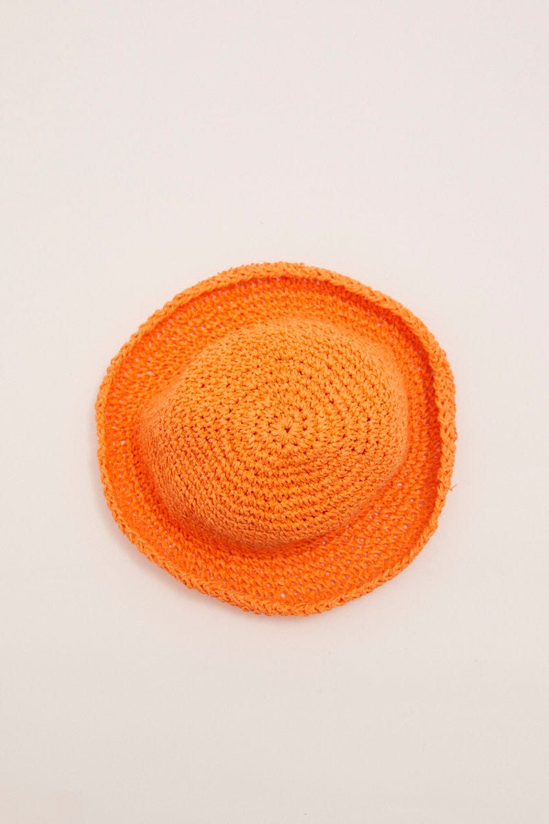 Orange Hand Made Straw Bucket Hat