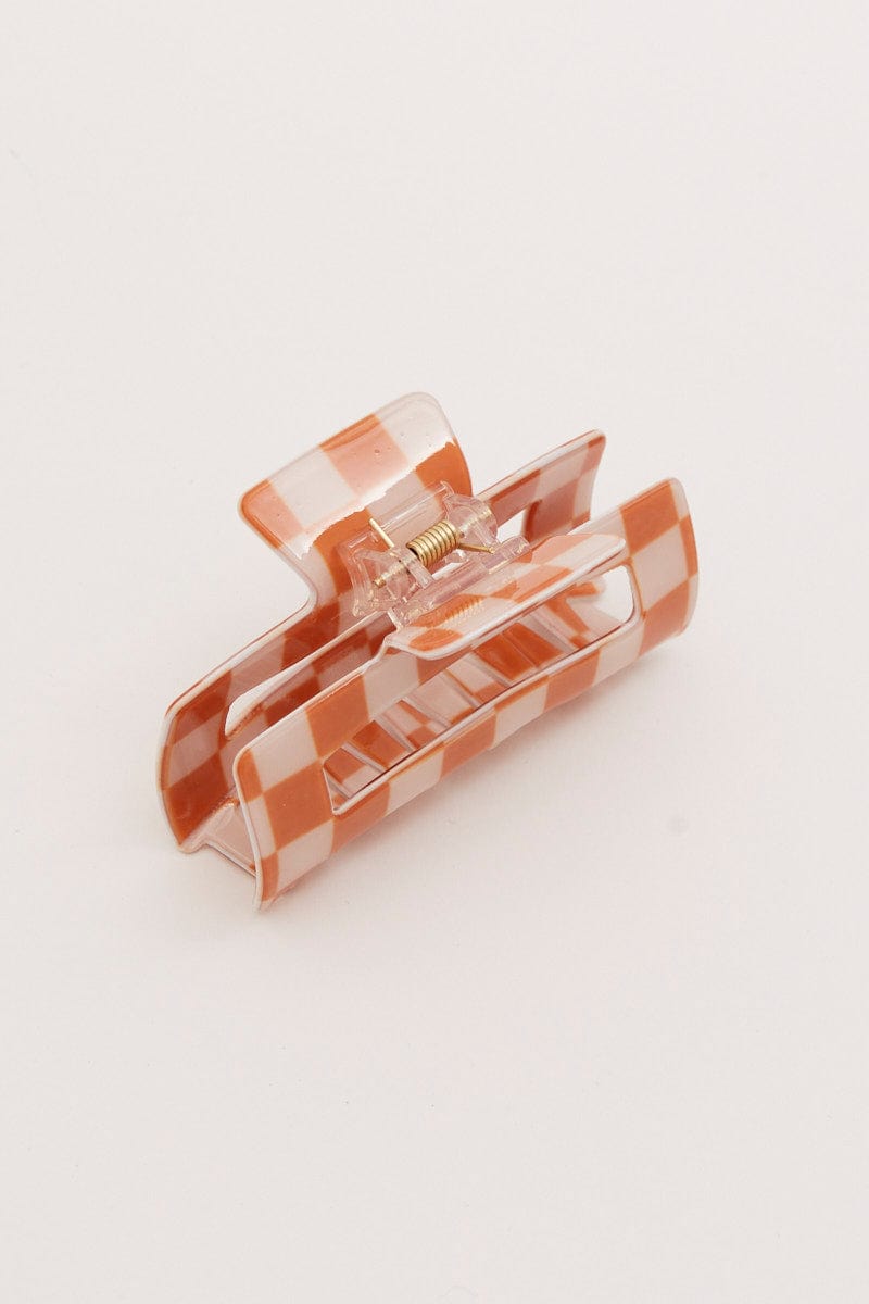 Pink Rectangle Check Print Claw Clip