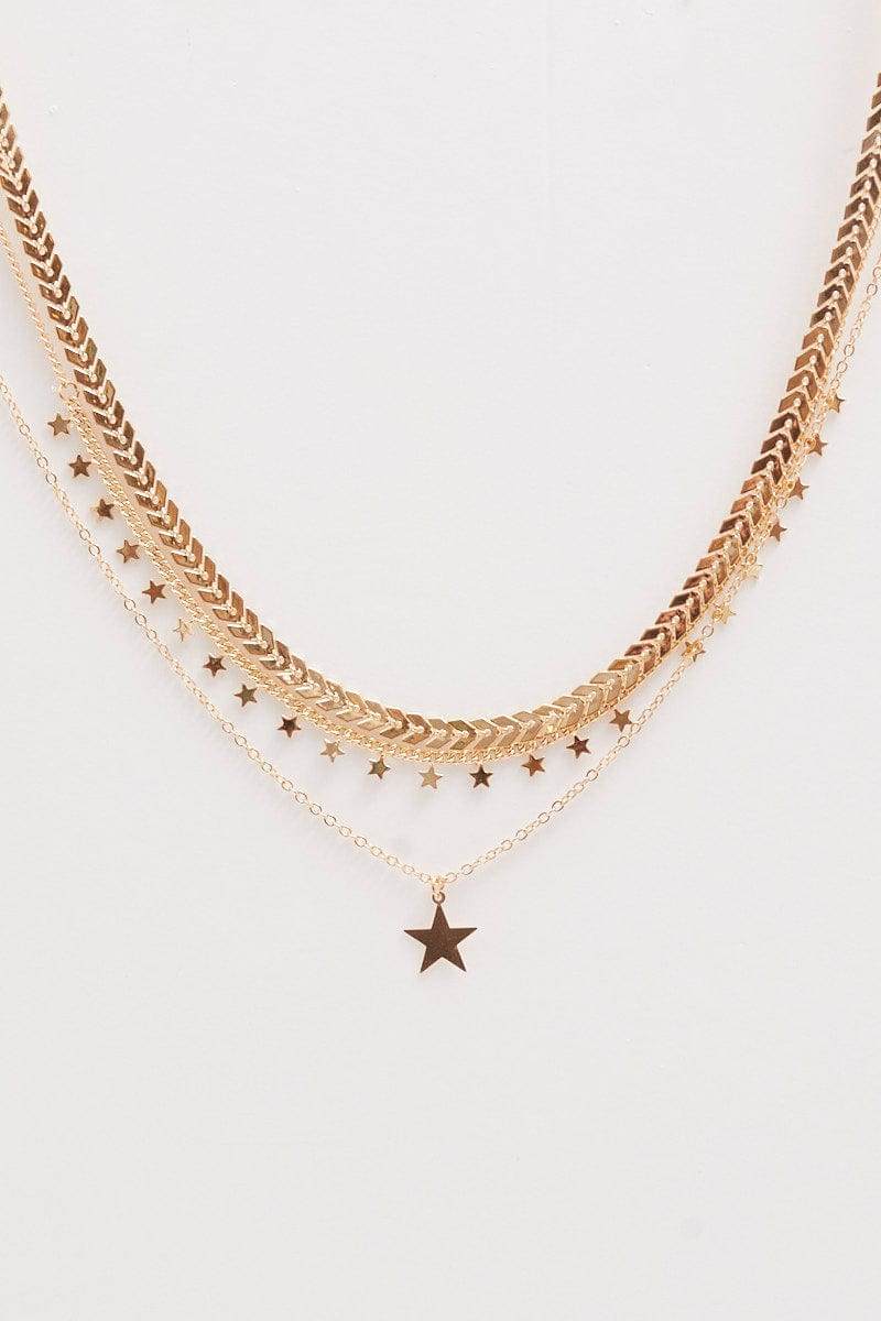 Metallic Star Charm Necklace Set