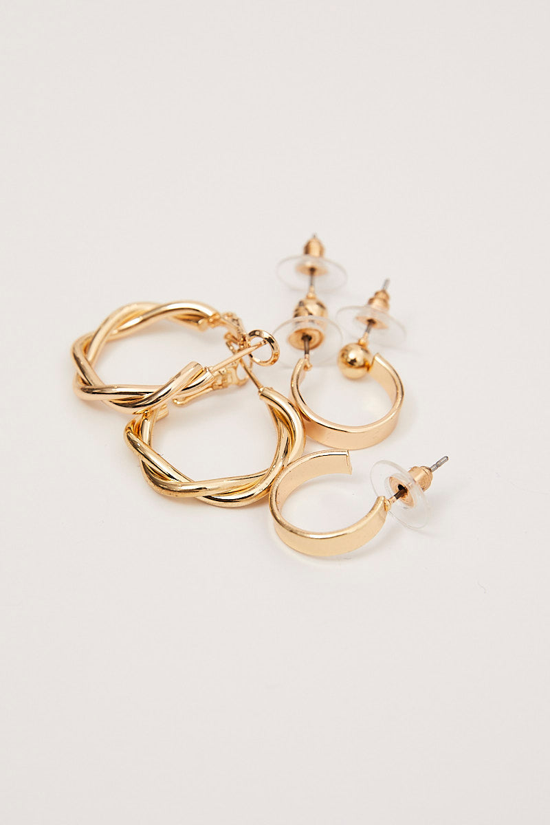 Metallic Twist Hoop Earring Set