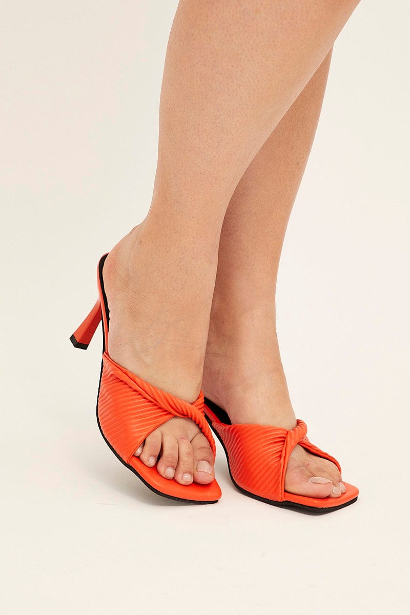 Orange Twist Decor Stiletto Heeled Mule Sandals