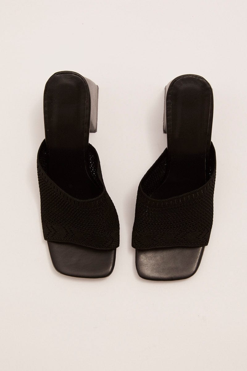 Black Square Toe Chunky Heeled Mule Sandals