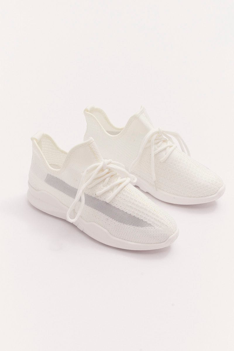 White Knit Breathable Lace Up Trainers