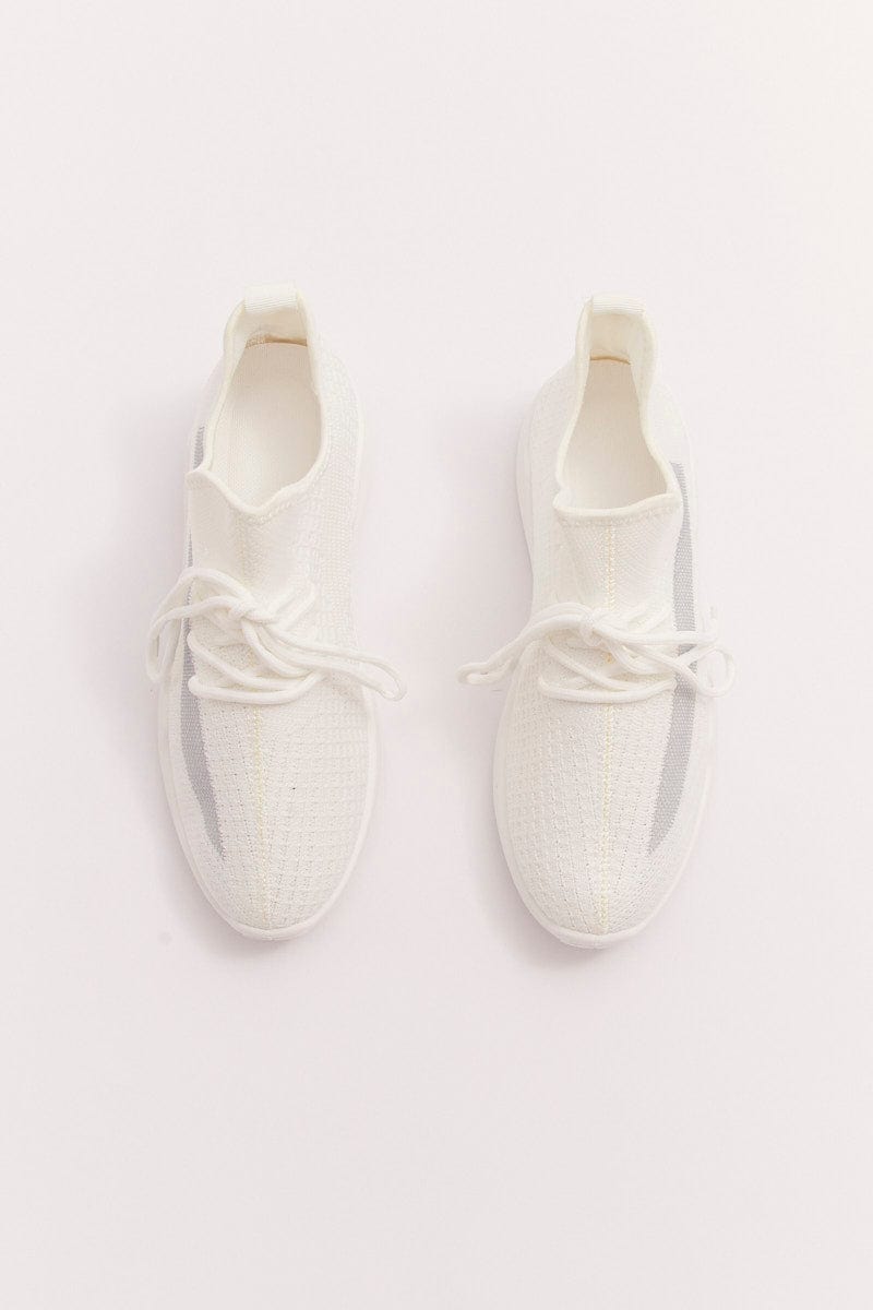 White Knit Breathable Lace Up Trainers