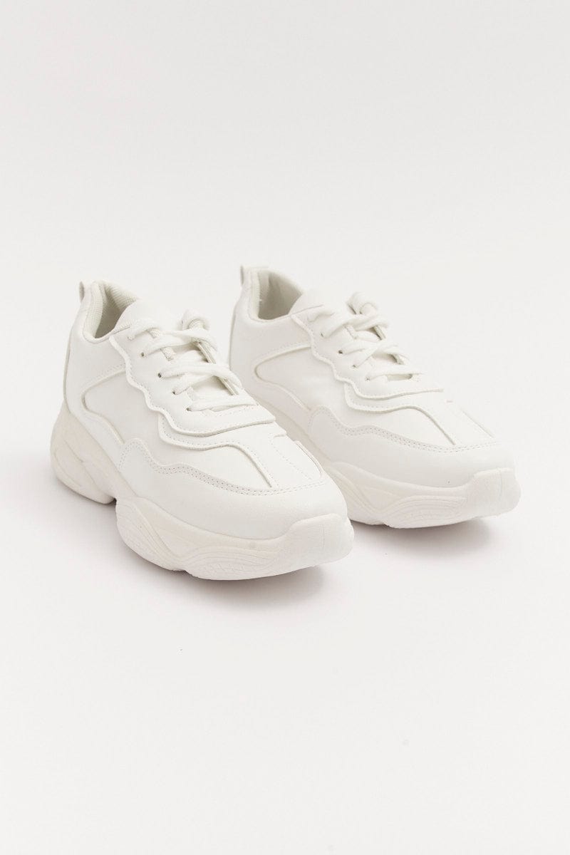 White Lace Up Chunky Sneakers Trainers