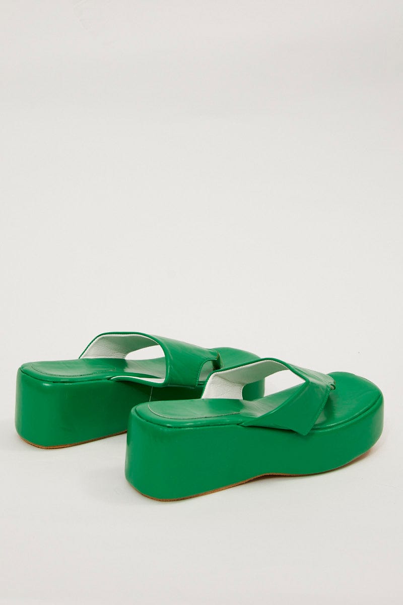 Green Toe Post Thong Wedge Sandals