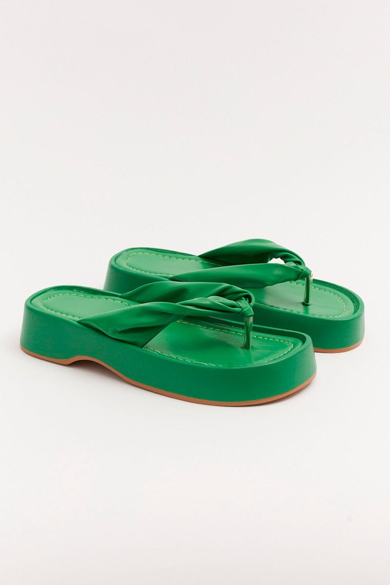 Green Toe Post Chunky Sole Sandals