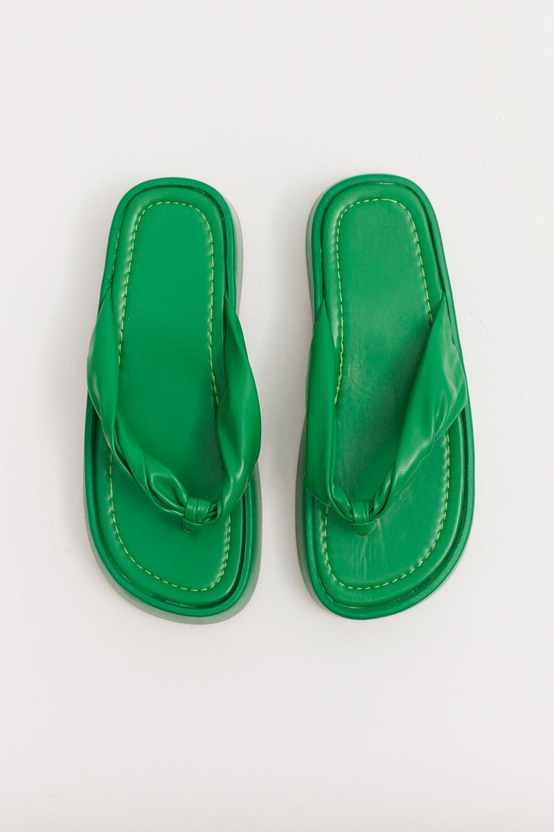 Green Toe Post Chunky Sole Sandals