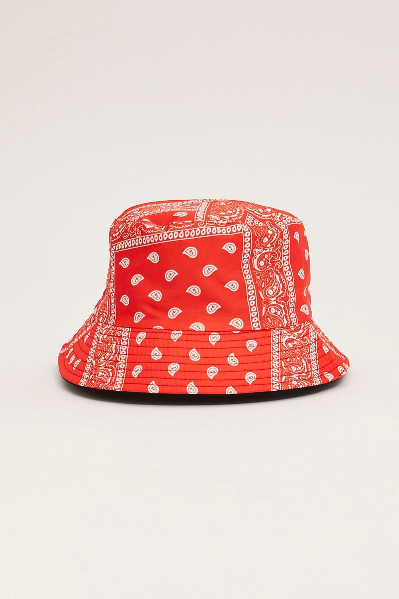 Red Paisley Paisley Print Bucket Hat
