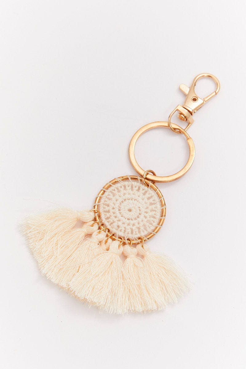 White Braided Tassel Keyring