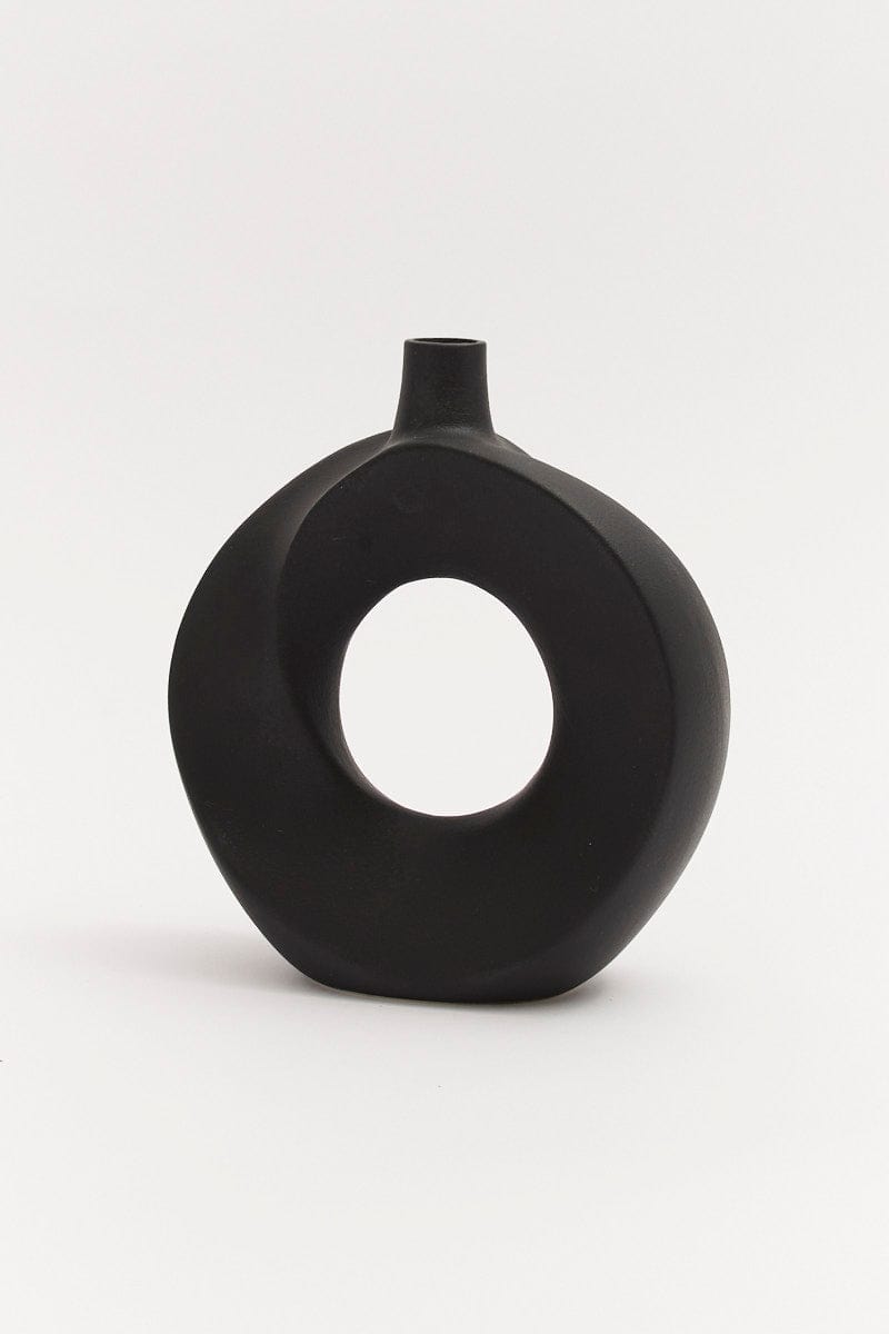 Black Stoneware Round Sculpture Vase