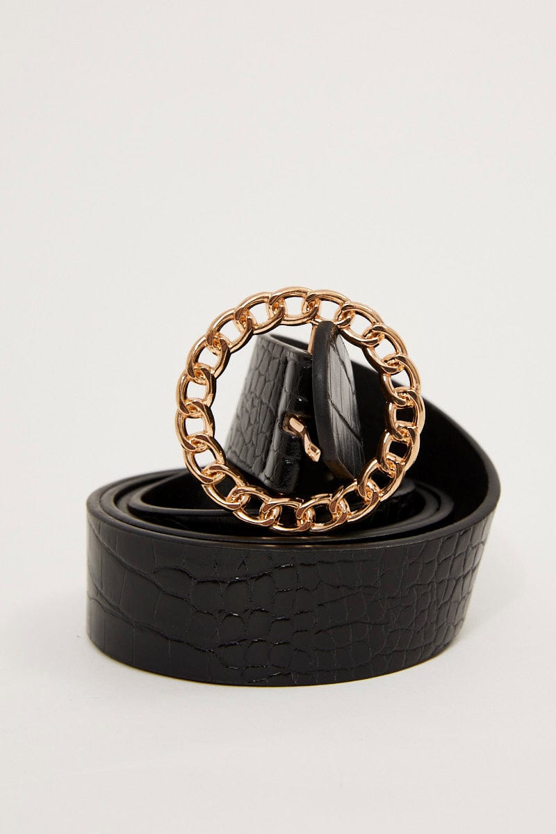 Black Weave Circle Buckle Design Belt