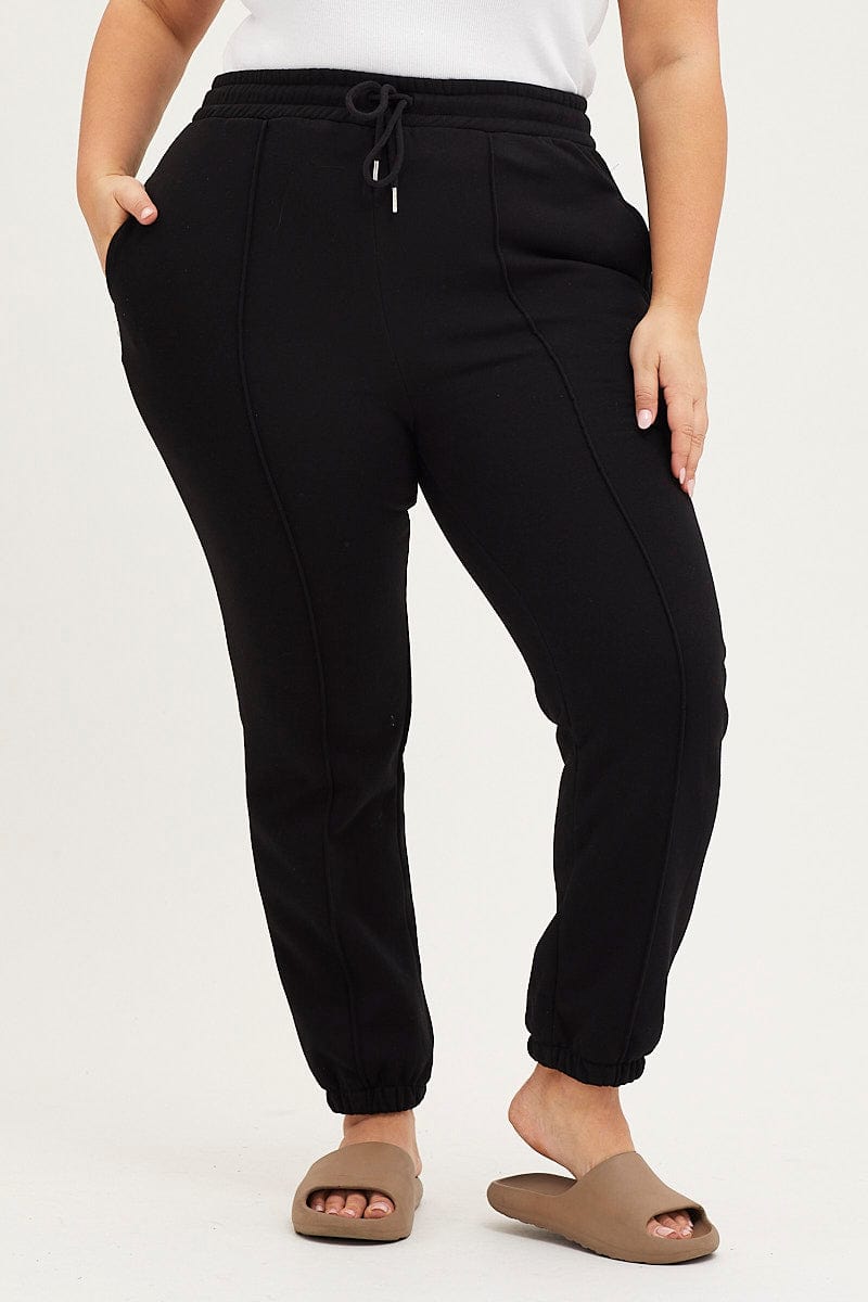 Black Track Pants High Rise Elastic Band