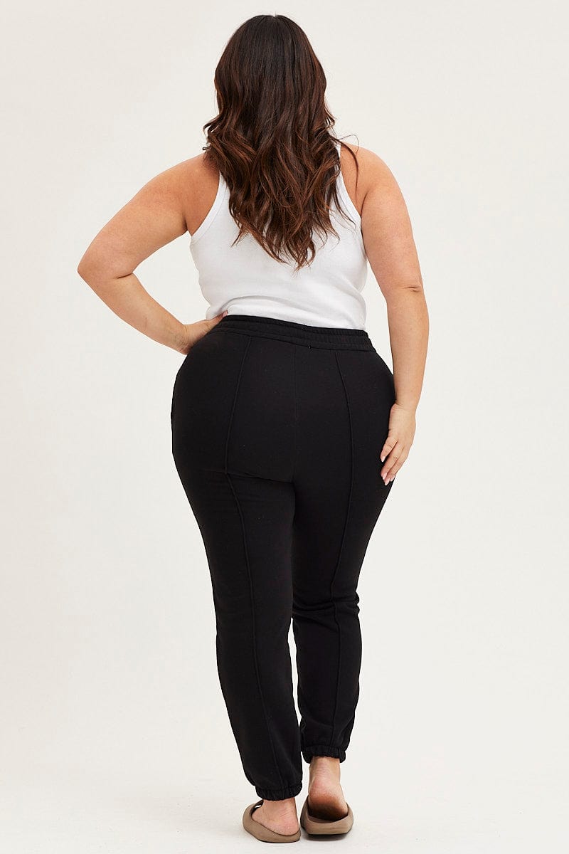 Black Track Pants High Rise Elastic Band