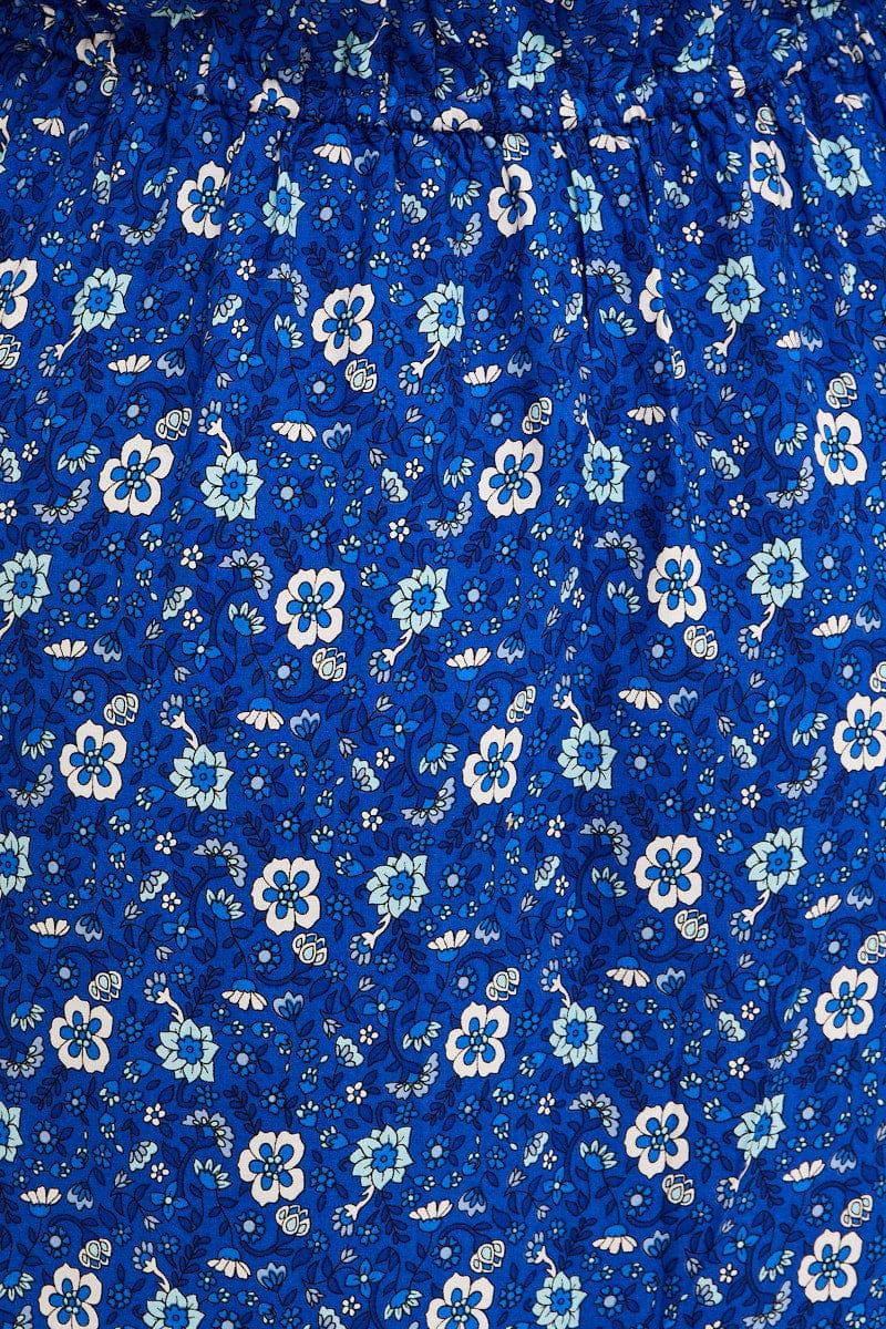 Blue Boho Midi Dress Sort Sleeve Ruffle