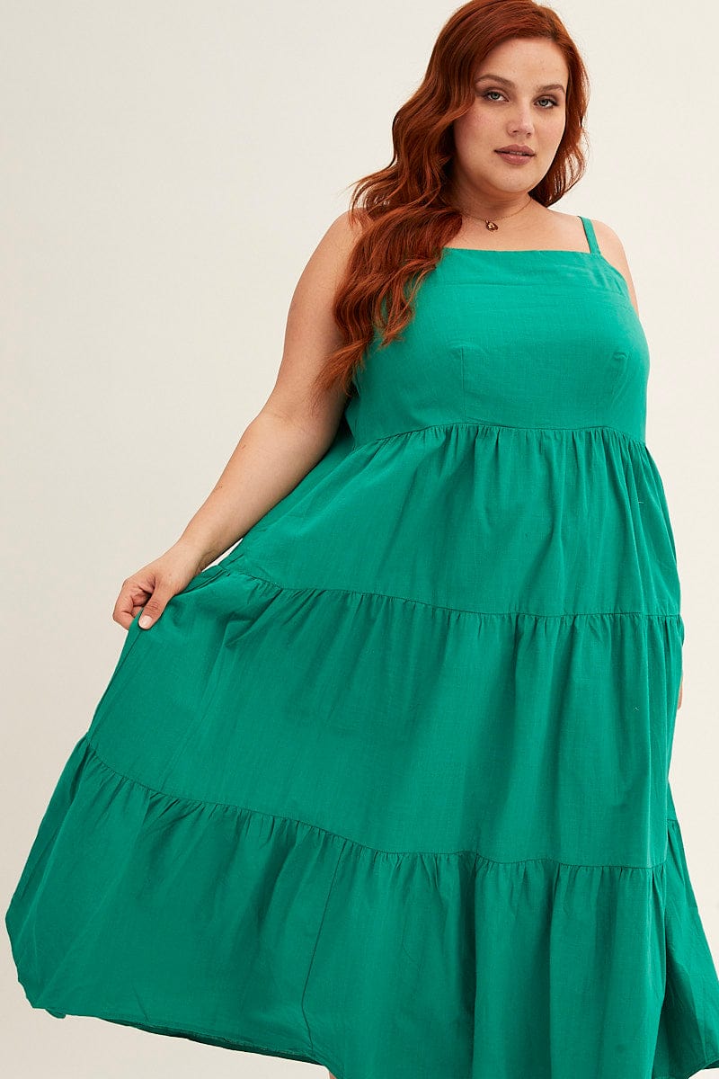GREEN Sleeveless Cotton Maxi dress With Pockets