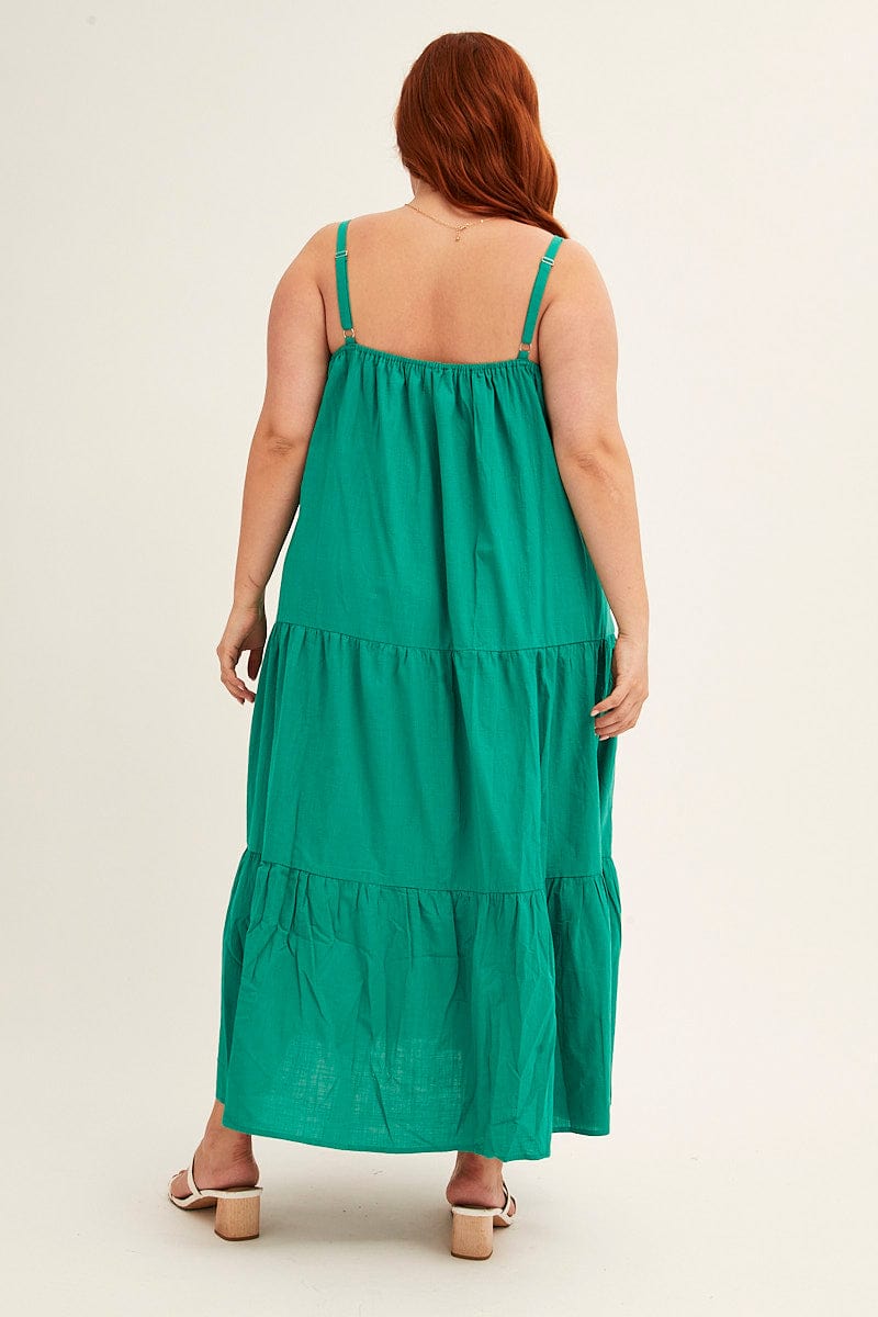 GREEN Sleeveless Cotton Maxi dress With Pockets