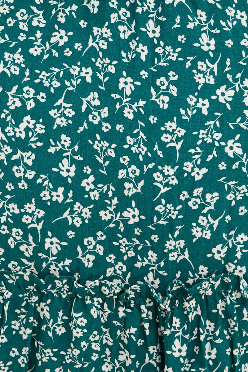 Green Ditsy Short Sleeve Floral Mini Skater Dress