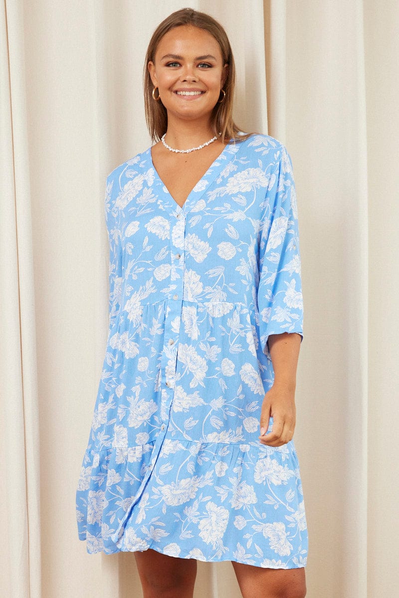 Plus Size Floral Print Skater Dress V-Neck Long Sleeve | You + All | Shop Online | You & All Plus Size Floral Print Skater Dress V-Neck Long Sleeve | You + All | Shop Online | You & All