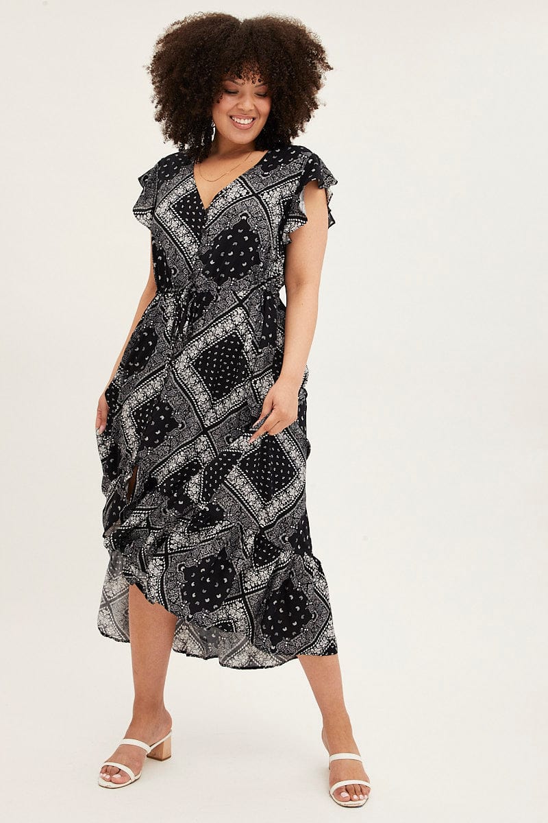 Black Boho Maxi Dress Bandana Button Front High Low | You & All Black Boho Maxi Dress Bandana Button Front High Low | You & All