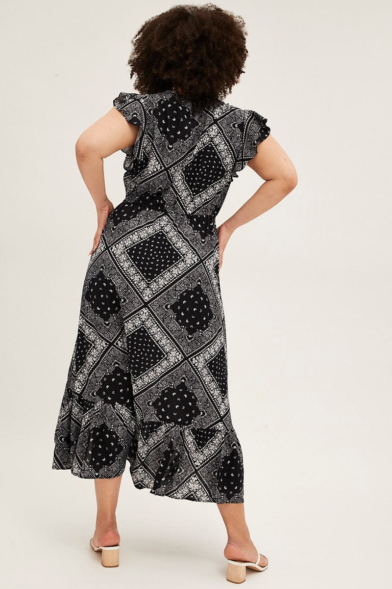 Black Boho Maxi Dress Bandana Button Front High Low | You & All Black Boho Maxi Dress Bandana Button Front High Low | You & All