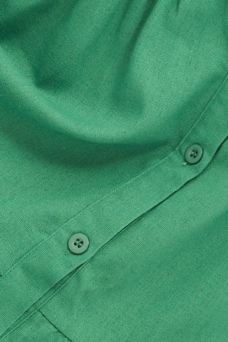 Green Shirt Dress  Puff Sleeve Button